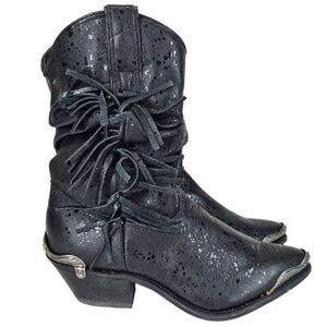 Capezio 90's Women's Western Fringe Cowgirl Boots Black 6.5 New